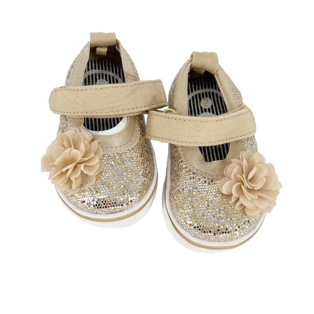 Wonder Nation Gold Dress Shoes with Flower Accent
